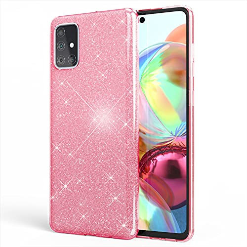 NALIA Glitzer Handyhülle kompatibel mit Samsung Galaxy A71 Hülle, Bling Silikon Cover Case Glänzend Glitter Bumper Phone Etui, Telefon Strass Diamant Backcover Handy-Tasche Schutzhülle, Farbe:Pink