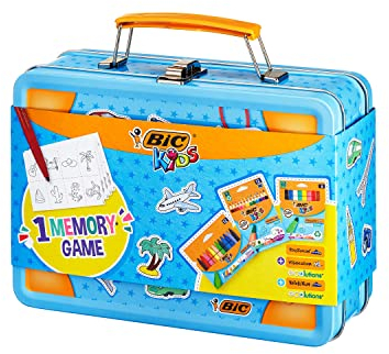 BIC Kids Stifte Set in Malkoffer: 12 Buntstifte, 8 Filzstifte, 12 Malkreiden und Memory Spiel Karten zum Ausschneiden und Ausmalen