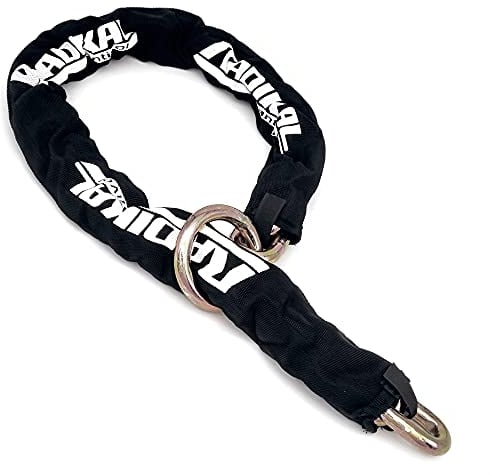 RADIKAL RK14120L Chaine Antivol Haute Sécurité, Maillons Acier Cémenté ø14mm, Anneau Boucle 120cm, Housse Textile, Cadenas Chaines Ancre Garage, Conteneurs, Portails, Moto, Scooter, Velo Electrique