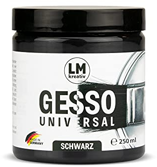 LM Gesso (schwarz) Leinwand Grundierung für Leinwände, Holz, Metall, Glas usw. Ideal zur weiteren Bearbeitung mit Acryl- oder Ölfarben. Auch als Airbrush Grundierung im Künstlerbedarf geeignet