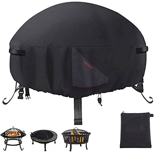 LAVAED Robuste 600D runde Feuerstelle für den Außenbereich, 66 - 76,2 cm, wasserdicht, vollständige Abdeckung, Terrasse, runde Feuerstelle, staubdichtes Oxford-Tuch, Outdoor-Kaminabdeckung