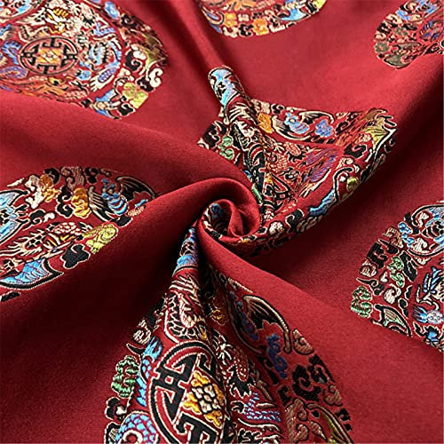 Brocart de satin soyeux imprimé dragon oriental, polyester brocart brodé traditionnel chinois, tissu vendu au mètre, pour robe de soirée de mariée, chemisiers, robes et travaux manuels (Red)