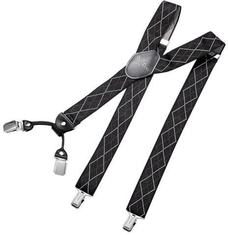 DonDon Hosenträger Herren extra stark kariert schwarz 3,5 cm Hosenträger Herren breit in Y-Form lang - Starke Clips passend für Anzug Jeans Chinos Vintage Rockabilly Suspenders