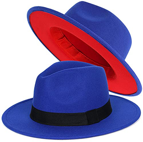 FADACHY Trendige Fedora-Hüte für Damen und Herren, breite Krempe, Filzhut, Kleid, Panamahut, zweifarbiger Fedora, EIN blau-rot, Large