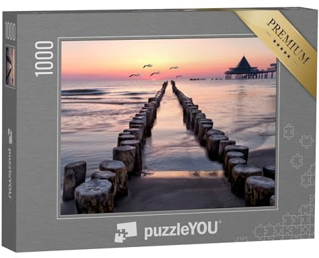 puzzleYOU: Puzzle 1000 Teile „Sonnenaufgang mit Möwen am Strand von Usedom, Ostsee“ – aus der Puzzle-Kollektion Usedom
