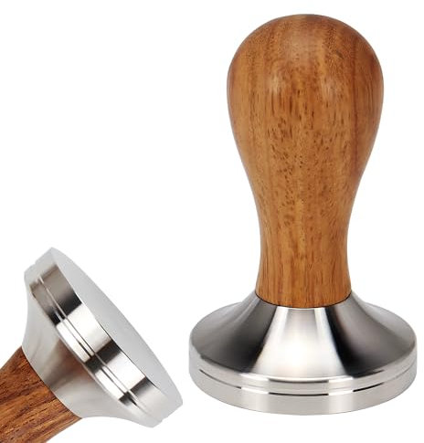 DIBTSA 51mm Kaffee Tamper, Edelstahl Barista Kaffeestampfer, Espresso Stempel mit Echtholzgriff, Coffee Tamper