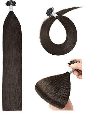 Extensiones de Queratina U Tip Hair Extensions 40cm Keratina Extensiones Pelo Natural (50g #2 marrón oscuro)