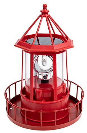HEMOTON Solarleuchten LED Rotierendes Leuchtturm Solar Licht Laterne Dekoleuchte Solarlampen Gartenlampen Solar LED Lampe Säulenlampe für Terrasse Landschaft Außen Beleuchtung Gartendeko Rot