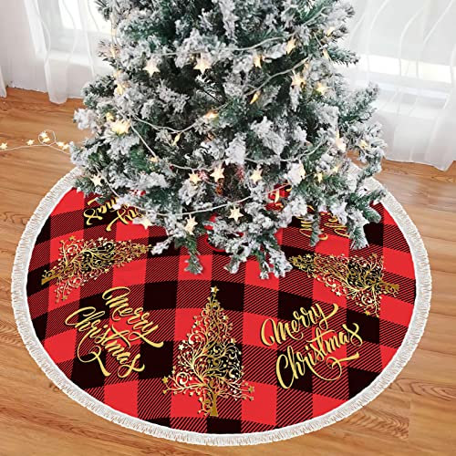 Mateju Weihnachtsbaum Tassel Rock Weihnachtsbaumdecke Rund Decke Christbaumdecke Christbaumständer Teppich Baumdecke Weihnachtsbaum Deko für Weihnachten Neujahr Party (Gitter,28inch)
