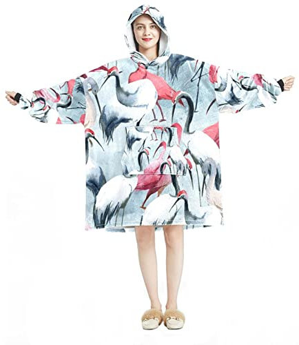 Sweat à capuche surdimensionné avec motif grue de peinture rose et gris, multicolore, taille unique