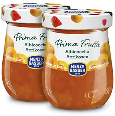 Menz&Gasser, Confettura Extra di Albicocche Prima Frutta, con 50% di Frutta, Realizzata con Frutta di Alta Qualità IQF, Lavorata in Trentino-Südtirol, Naturalmente Senza Glutine, Vegan, 2x340 g