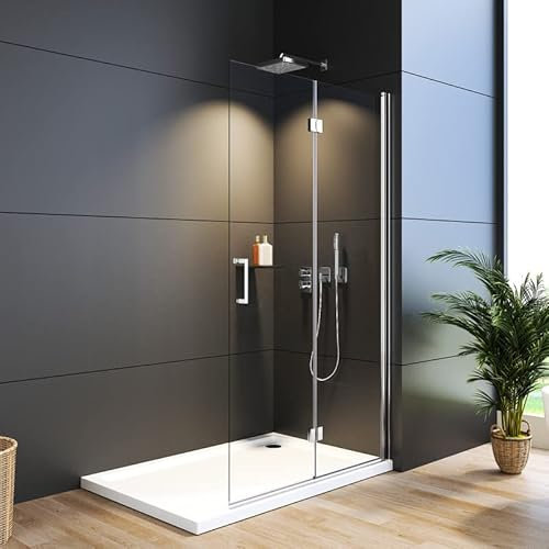WDWRITTI Duschkabine Walk-in Eckeinstieg Dusche 120x195cm Doppel Falttür 180º Duschwand Duschabtrennung mit 6mm ESG NANO Glas, ohne Duschtasse