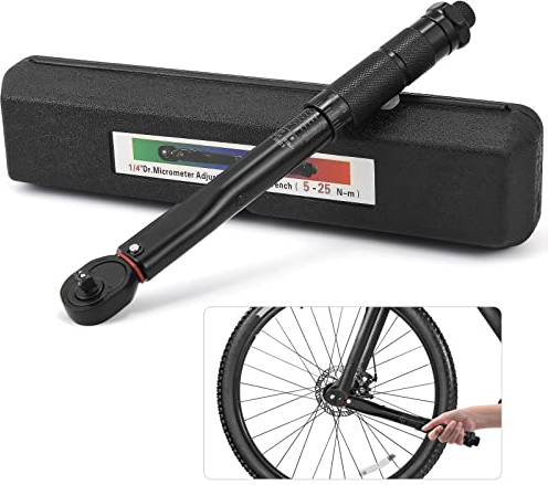 Vusddy Professional Fahrrad Drehmomentschlüssel 1/4 Zoll - 5-25 NM Drehmomentschlüssel für Motorrad - 0,1NM Mikro-Einstellung mit Arretierung, ±3% Fehlergenauigkeit, 72 Zähne Ratschenkopf
