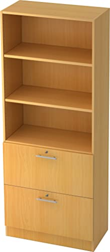 bümö Office Aktenschrank mit Hängeregister-Schubladen abschließbar, Büroschrank Holz, 80cm breit in Buche - Hängeregistratur für Hängeordner, Büro Schrank mit Relinggriffen