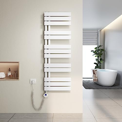 Heilmetz Toallero electrico baño 1176x400mm 600W, radiador toallero electrico con termostato Elemento Calefactor y función de Temporizador（Blanco）