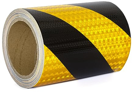 XFXIA Ruban Adhésif Réfléchissant Jaune et Noir 15cm x 10m Bande Reflechissante Autocollante Imperméable Bande Réfléchissante pour véhicules, voitures, remorques, extérieur