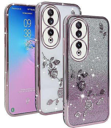 XINYEXIN Funda Glitter para Honor 90 5G, Carcasa Teléfono Antigolpes Transparente Bling Sparkle, Ultra Delgado Cute Brillante para Niñas y Mujeres - Oro Rosa