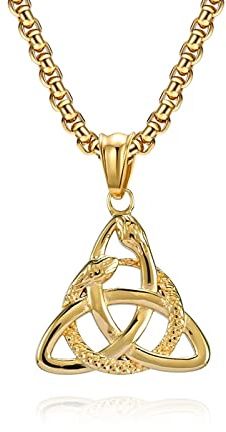 Ayoiow Edelstahl Kette Herren Keltischer Knoten Mit Doppelten Schlangen Gold Anhänger Halskette