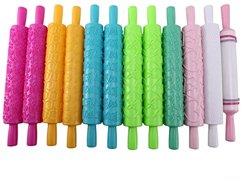 Knadgbft Lot de 12 rouleaux de pâtisserie avec motifs variés en relief