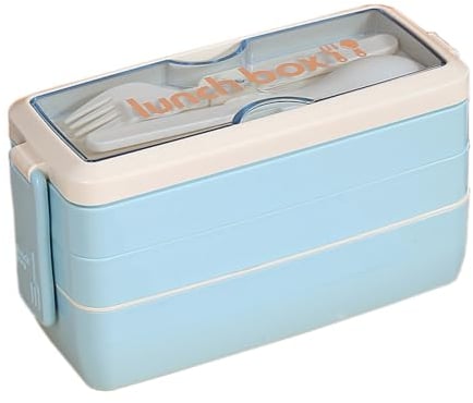 Meider 1000ml Bento Lunch Box, Light Blue Bento Box for Kids and Adults, Reusable Meal Prep Containers with Fork and Spoon