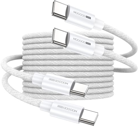 MOGOOD Cavo USB C a USB C [2Pezzi 2M], 100W Cavo di Ricarica Veloce Tipo C, Utilizzando il Protocollo di Ricarica PD3.0, Adatto per iPhone 16, MacBook, iPad, Galaxy S25, Xiaomi 15, Switch(Bianco)