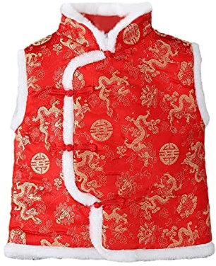 YCBMINGCAN Gilet polaire pour enfants en bas âge Manteau Nouvel An chinois Sans manches Traditionnel Tang Hauts pour nourrissons Manteau bébé Vestes Garçons 86, rouge, 18-24 mois
