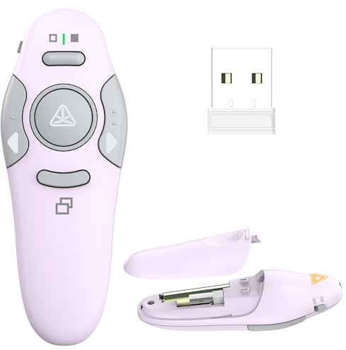 Qui Presentation Clicker Pointer, 328FT Wireless Presenter Remote PPT PowerPoint Clicker, 2.4GHz Presentation Pointer Slide Advancer for Mac, Laptop (Purple)