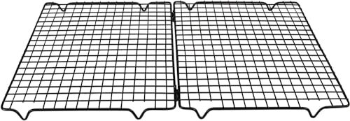 STÄDTER Kühlgitter rechteckig klappbar mit Füßen, Antihaftbeschichtung, 48 x 30 cm, ideal zum Auskühlen von Kuchen & Torten, platzsparend zusammenklappbar, Schwarz