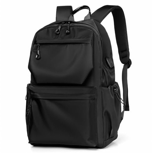 FIORETTO Lightweight School Backpack Rucksack Bag for Women, Cute School Bag for Teenage Girls Boys, Water Resistant 15.6 Inch Laptop Backpack Bookbag Preppy Secondary College Work Travel Black