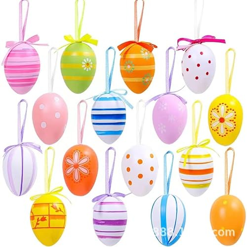VOL Oster-Baumschmuck, mehrfarbig, hängende Kunststoff-Ostereier, Osterbaumschmuck, hängende Ostereier, handbemalte Eier, Osterschmuck für Baumkorb, Basteln, Ostern, Partygeschenke