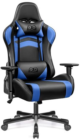 OneGame Gaming Chair, Ergonomischer Computerstuhl, Höhenverstellbarer Game Chair, Racing Style Gamer Stuhl mit Kopfstütze und Lendenwirbelstütze, Schwarzblau