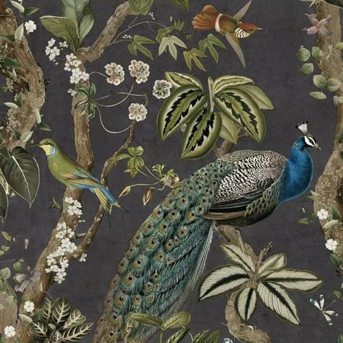 Holden Decor Peacock Woods Charcoal Wallpaper 13681