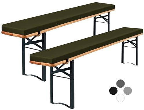 Showgeous 2er-Pack Bierbankauflage Gepolstert für Bierzeltgarnitur Bankauflage 220x25x3cm XL Waschbare Bierbankauflagen Gepolstert Auflage für Biertisch & Partyzeltgarnitur(Armeegrün,Wasserabweisend)