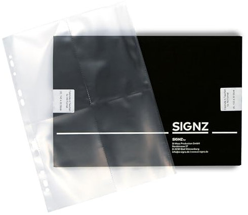 SIGNZ Sammelhülle DIN A4 | 4-teilig (4 x 10,9 x 15,3 cm), 30 Stück, extra starke 110 my, glasklar, CO2-neutral hergestellt, made in Germany