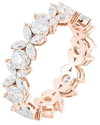 Skcess 9 Karat Roségold Ring Damen Weiß Diamant Runden, Verlobungsring mit Blumendiamant Ring Damen Größe 53 (16.9)
