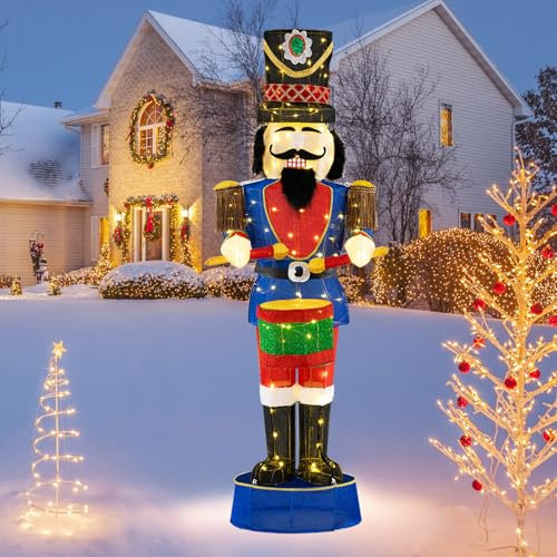 SOARS Weihnachten Nussknacker Figur groß, Weihnachtsdeko aussen XXL, 185 cm hohe beleuchtete Weihnachtsfigur mit Trommel & LED-Lichtern, Weihnachtsbeleuchtung für außen und innen