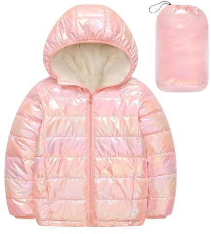 Kids4ever Cappotti per bambine Giacca invernale per bambine Cappotto imbottito con cappuccio Giacca trapuntata per bambini Tuta da neve calda e brillante Antivento Capispalla 4-12 anni