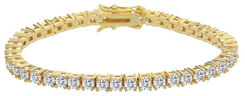 Dunnett Taylor Gold Plated 3mm Cubic Zirconia Classic Tennis Bracelet for Women