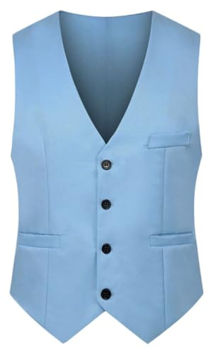 Chaleco de Traje de Hombre Chaleco de Traje de Negocios Chaleco de Vestido de Novia Formal de Corte sólido Chaleco de Esmoquin (Light Blue,S)