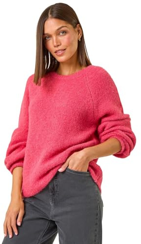 Roman Originals Soft Knit Blouson Jumper for Women UK - Ladies Everyday Autumn Winter Crew Neckline Comfy Soft Evening Vacation Work Party Night Out - Rose - Size 16