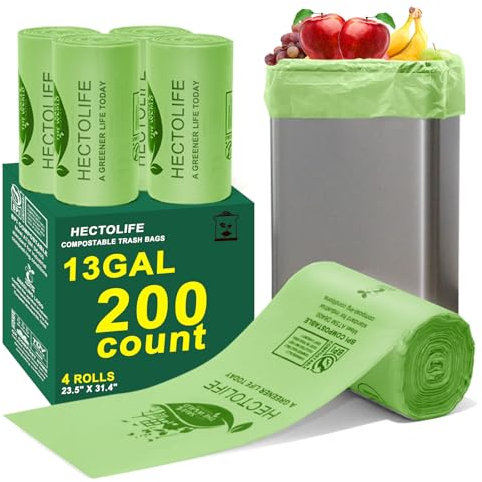 HECTOLIFE Lot de 200 sacs poubelle compostables, résistants aux déchirures, certifiés ASTM D6400, BPI US et Europe OK Compost Home