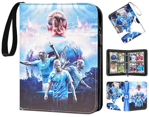 Oirigaga Fussball Sammelkarten Album für 400 Karten, 4 Taschen Fußball Karten Sammelalbum Sammelmappe Sammelbuch mit 50 Hüllen und Reißverschluss Tragegriff, 3-Ring Sport Karten Heft Ordner Mappe