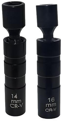 Crozgan 2Pcs Black Thin Wall Spark Plug Socket 14mm 16mm Swivel Magnetic Spark Plug Socket Set 3/8 Inch 360°Rotatable 12 Point Thin Wall Spark Plug Removal Tool with Magnetic for N54 N55 Models
