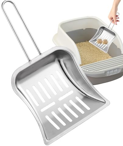 Qfdiwr Metallspade med djup spade, kattunge-kittlyftare | Robusta kattspadar med långt handtag | Höghållfast metallscooper tvättbar i diskmaskin för kattlåda för