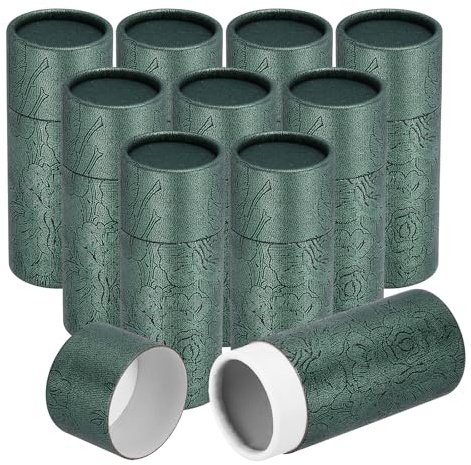 sourcing map 10pcs Kraft Paperboard Tubes, 30ml Empty Round Cardboard Box Gift Packing Box Tube Container for Essential Oil Bottle Packaging Crafts Pencils Tea Caddy Coffee Cosmetic, Dark Green