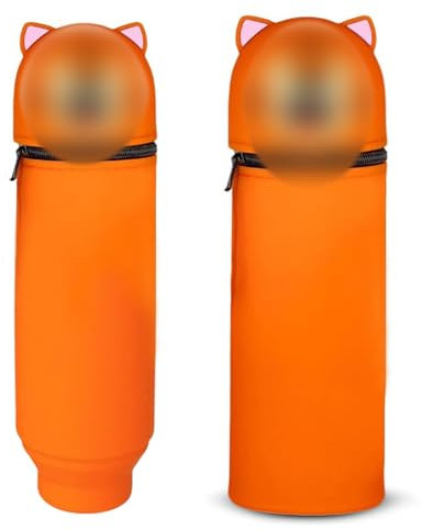 MPXEAVG Trousse Ecole 2 en 1 en Silicone Souple, Trousse Silicone Verticale, Panda Pochette de Stylo, Fermeture à Glissière, pour Fournitures Scolaires de Grande Capacité (Tigre)