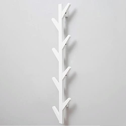 Portemanteau en bois – 6 crochets muraux style arbre pour chambre à coucher, couloir, entrée – Finition blanc mat