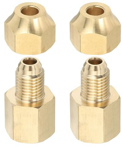 PATIKIL 2 Piezas Accesorio De Tubería De Latón Con Tuerca 1/4G Hembra | 1/4 Macho Cono, Reductor Adaptador SAE De 45 Grados, Para Línea De Gas De Aire Acondicionado Refrigeración HVAC