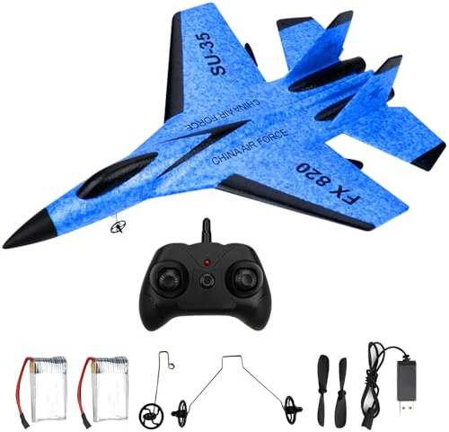 CLIUNT RC Plane, 2.4GHz Foam Remote Control plane with 8 Light, RC Airplane, RC Fighter Jet Planes Toy Gifts for Kids Boy Beginners Adults(Blue)