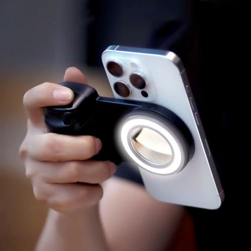 Magnetic Selfie Ring Light, Snap Grip with Detachable Bluetooth Remote Control for iPhone, Rechargeable LED Fill Light, Smartphone Camera Handle, Photo Shooting Acccessories Compatible with Magsafe